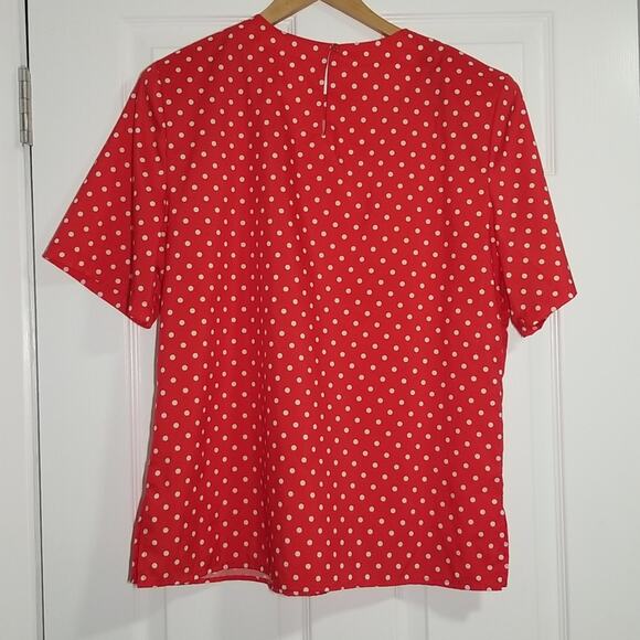 Vintage 80s Red Short Sleeve Polka Dot Blouse - Picture 4 of 6